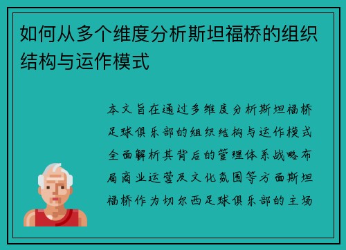 如何从多个维度分析斯坦福桥的组织结构与运作模式