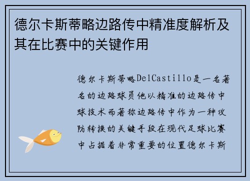 德尔卡斯蒂略边路传中精准度解析及其在比赛中的关键作用